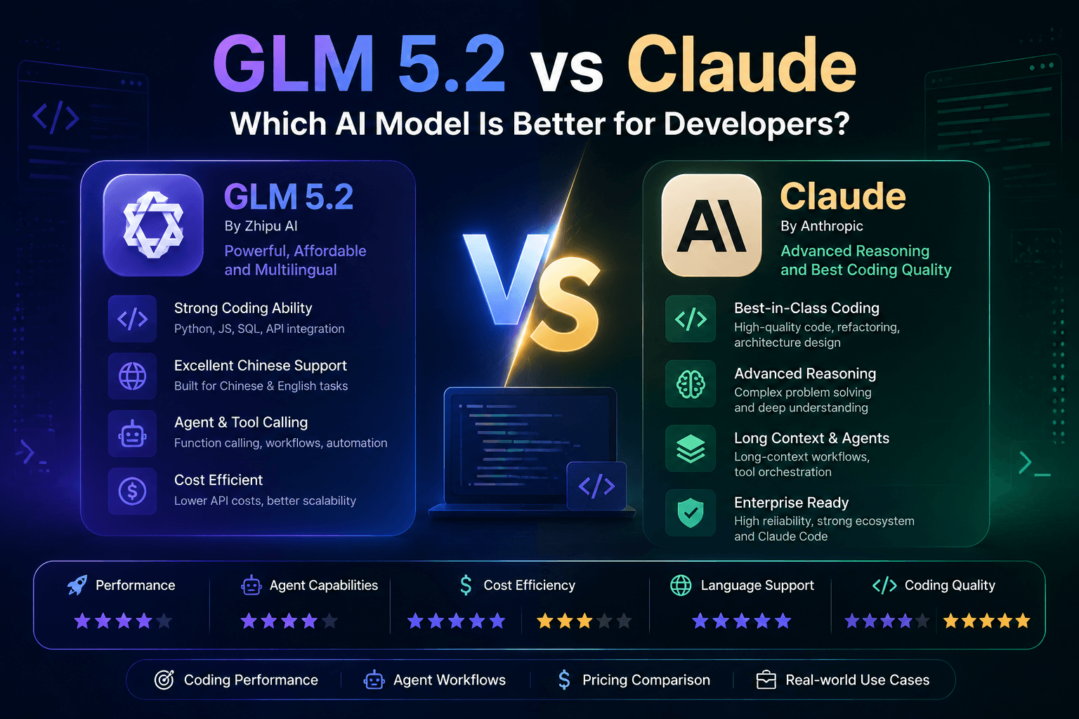GLM 5.2 与 Claude 对比示意图